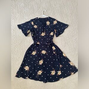 Short sleeve, navy dress with floral print